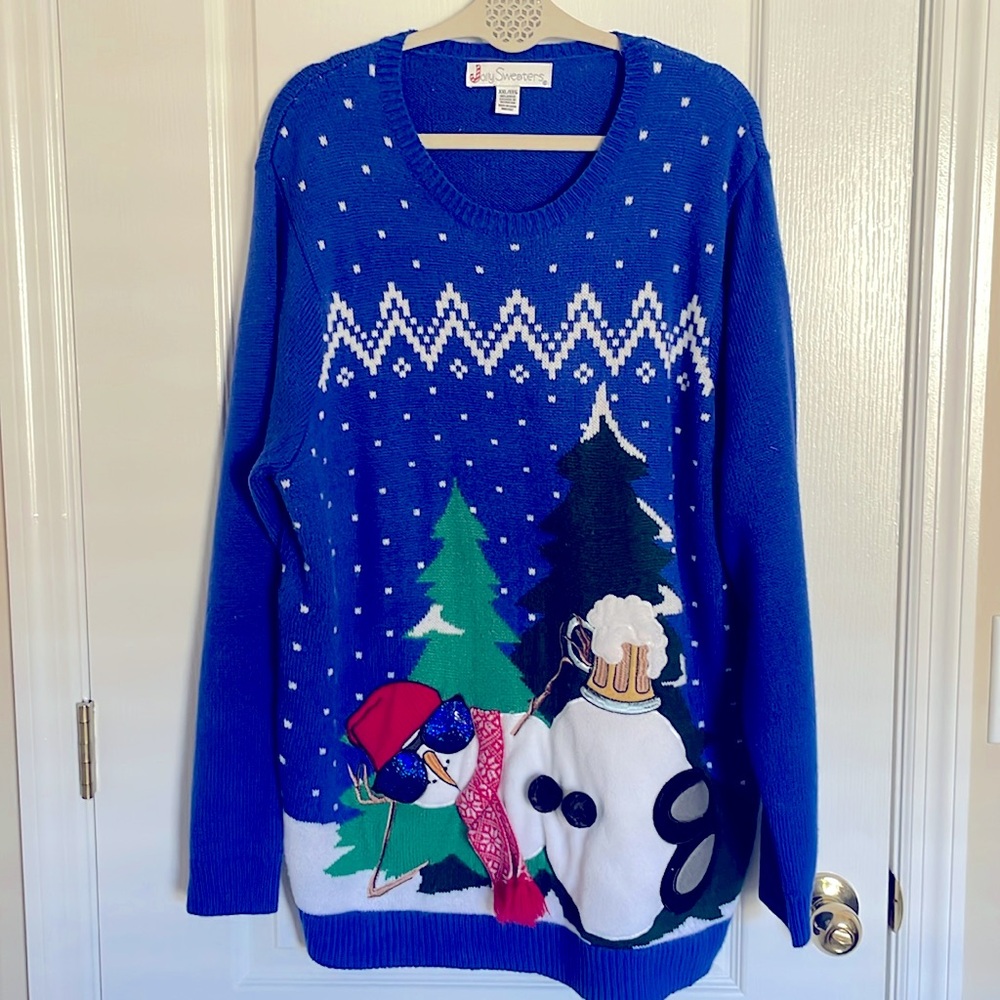 Jolly Sweaters Ugly Fun Christmas Sweater Cool Snowman Drinking A Cold One